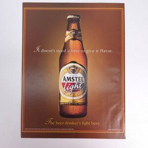 Vintage Amstel Light Beer Print Ad Advertising Mancave Collector Bar Decor Promo